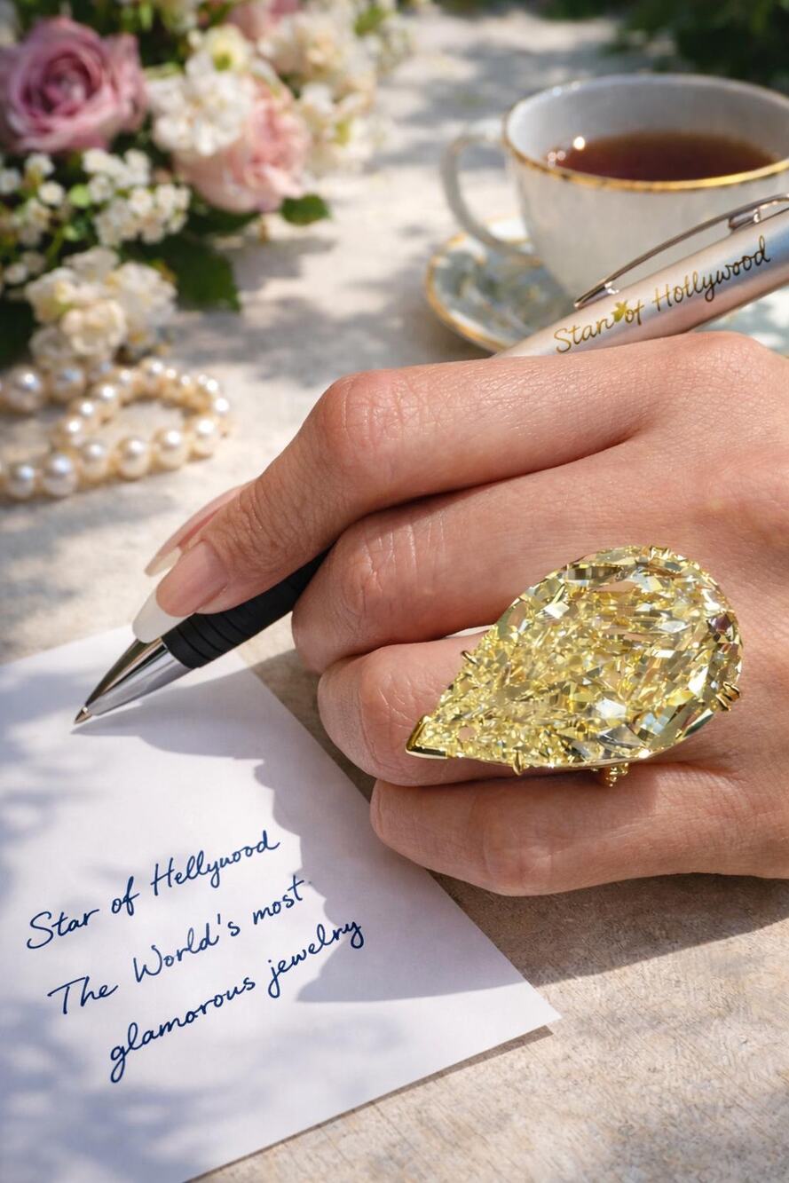 Golden Empress Statement Ring, Large Yellow Pear Crystal Cocktail Ring.